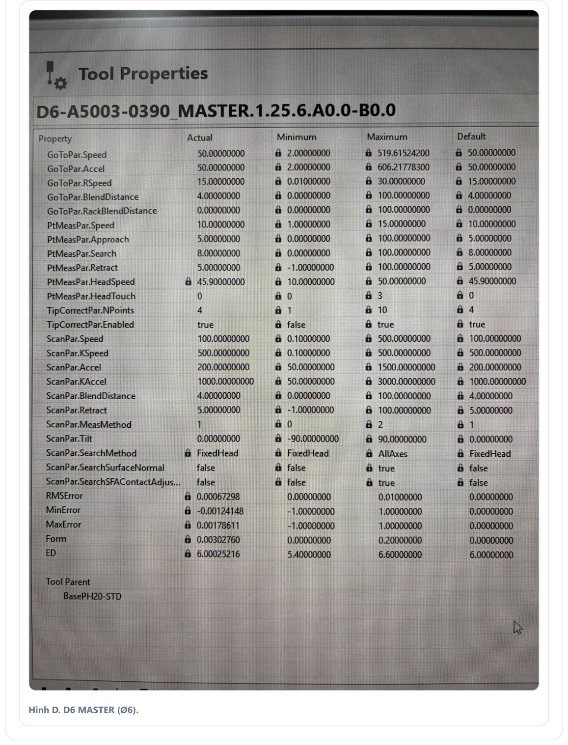 Wenzel XO1000 touch probe tool D6 qualification snapshot